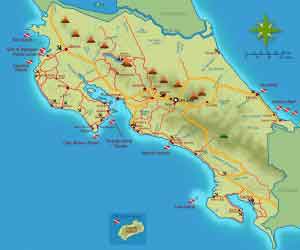 Map of Costa Rica's main scuba diving areas